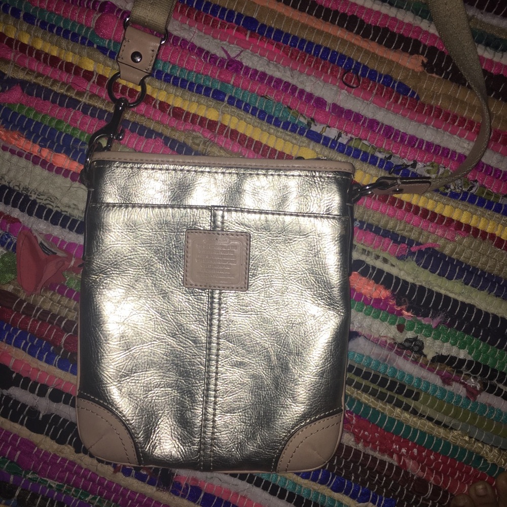 COACH Beige Gold Crossbody Purse